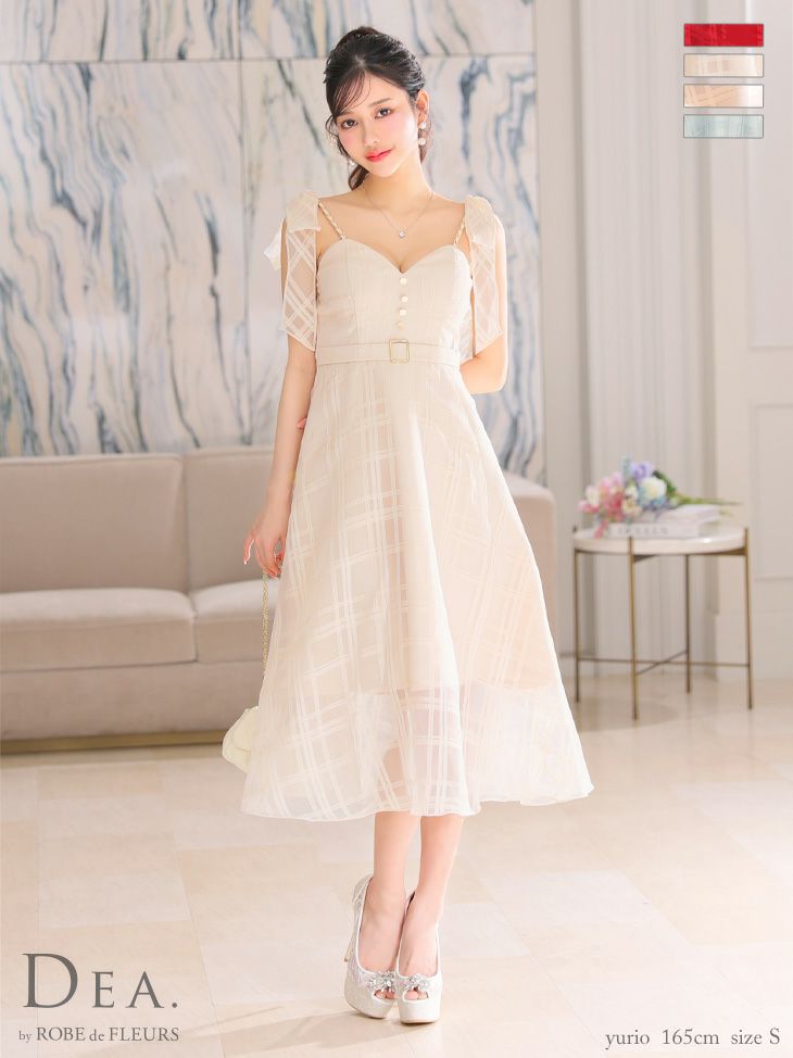 キャバドレス ワンピース DEA.byROBEdeFLEURS ディアバイローブドフルール 高級チェック柄ショルダーリボン2wayキャミソールウエストベルトフレアロングドレス