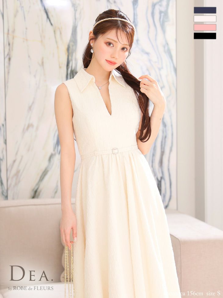キャバドレス ブランド DEA.byROBEdeFLEURS ディアバイローブドフルール 高級襟デザインvネックノースリーブウエストベルトフレアロングドレス