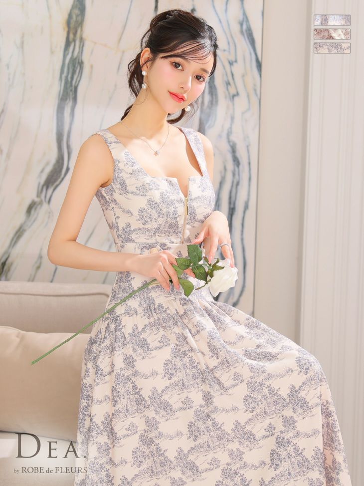 キャバドレス ジップ DEA.byROBEdeFLEURS ディアバイローブドフルール 高級ノースリーブウエストベルト切り替えジップフレアロングドレス