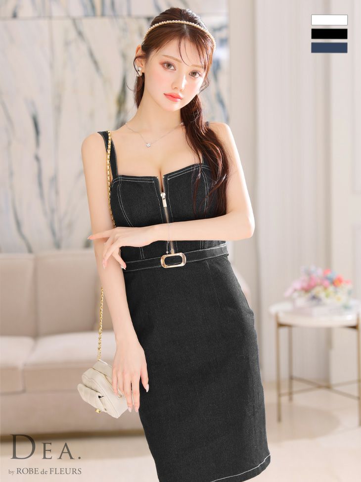 キャバドレス ブランド DEA.byROBEdeFLEURS ディアバイローブドフルール 高級デニムジップキャミソールウエストベルトタイトミニドレス