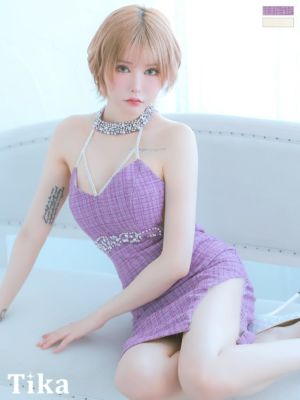 タイトミニドレス 谷間 ハイネック ツイード...