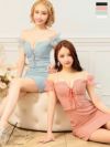 キャバドレス ミニドレス PURESS ピュアレス 高級レースビジューオフショルダーツイードフロントリボンタイトミニドレス