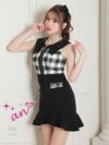 キャバドレス Andy アンディ 高級襟デザインチェック柄ジップノースリーブタイトミニドレス