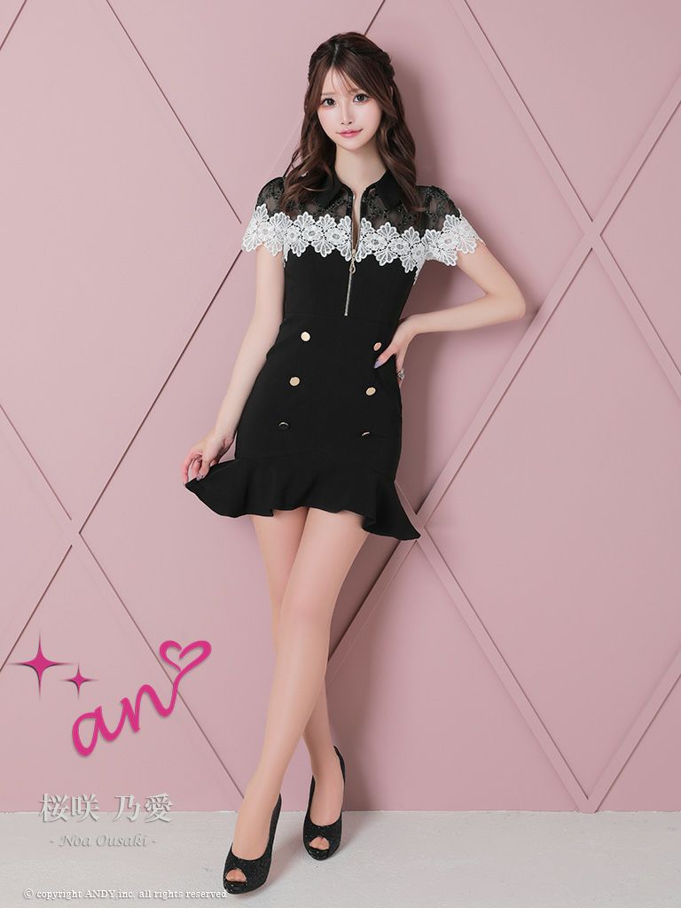 キャバドレス Andy アンディ 高級襟デザインジップ半袖フレアミニドレス