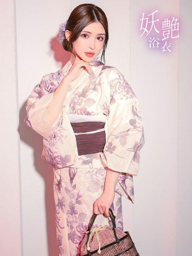 浴衣 レディース セット 兵児帯 下駄 生成り地 乱菊 レトロ ゆかた 古典柄 菊 クリーム 大正ロマン