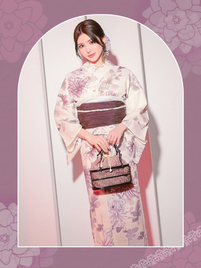 SALE [浴衣] 妖艶 生成り地×乱菊 3点セット (ゆかた・兵児帯・下駄)