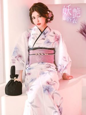 [浴衣 選べる帯] 妖艶 白地×2色水彩フラ...