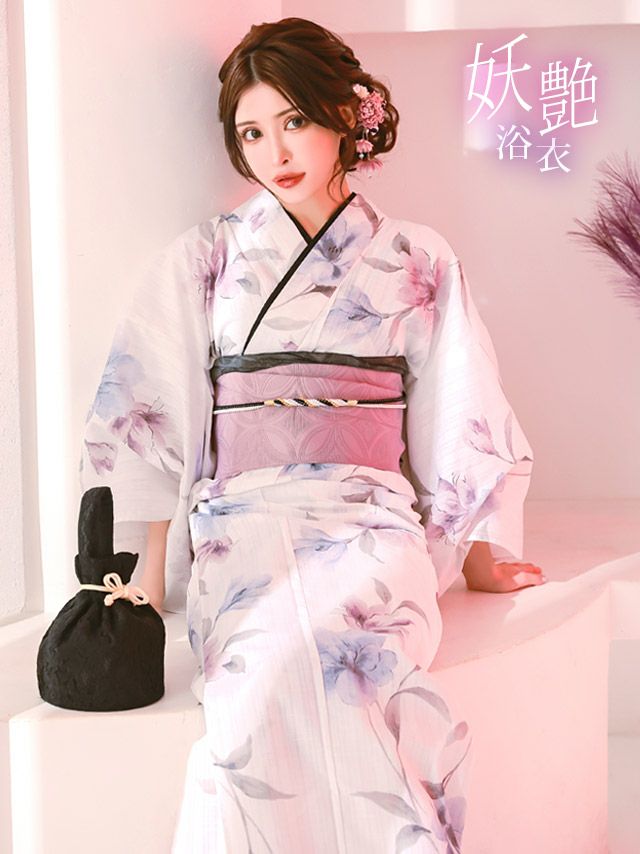 浴衣 レディース セット 帯 下駄 作り帯 平帯 ゆかた 白地 水彩 和装 和服 大人