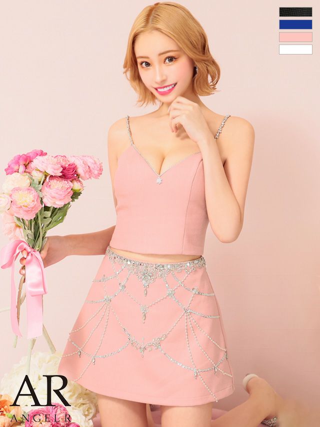 キャバドレス ブランド Angel-R エンジェルアール 高級セットアップキャミソールツイードビジューフレアミニドレス