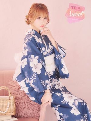 [浴衣] SWEET 青地×ニュアンス桜 3...