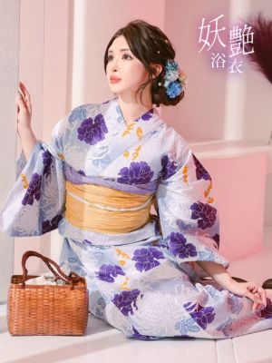 [浴衣] 妖艶 変わりムラ染め×華やか乱菊 ゆかた2点セット (浴衣+兵児帯)
