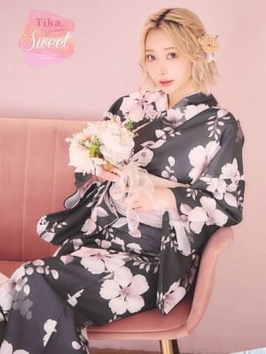 [浴衣] SWEET 黒地×華やかニュアンス...