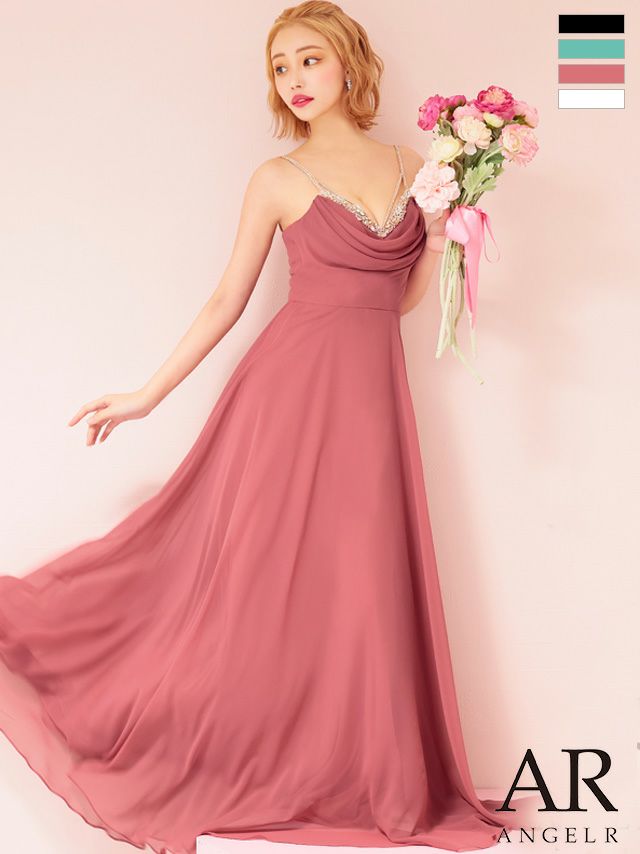 キャバドレス ミニドレス Angel-R エンジェルアール 高級キャミソールキラキラビジューワンカラーAラインロングドレス