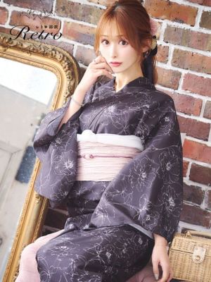 [SALE] [浴衣] レトロ 黒地×線画モ...