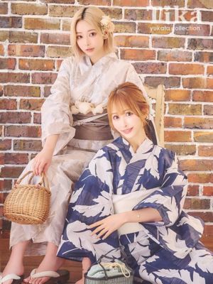 [浴衣 選べる帯] レトロ 大柄リーフ ゆか...