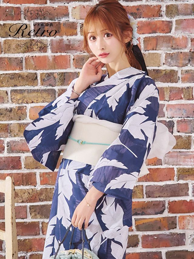 浴衣 レディース 大人 セット 平帯　作り帯 下駄 レトロ 古典 青 ブルー 和装 ゆかた 和服