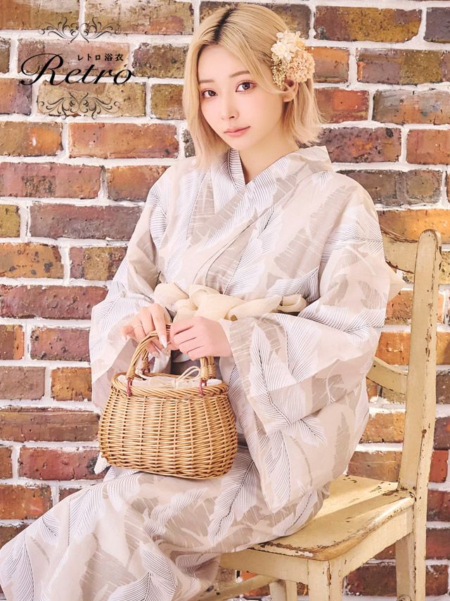 浴衣 レディース 大人 セット 帯 下駄 作り帯 和装 レトロ 古典 ゆかた ベージュ 平帯