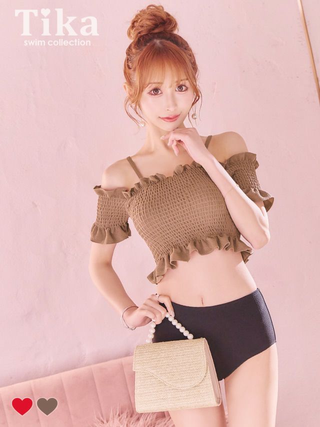 SALE 水着 ストラップ付きオフショルギャ...