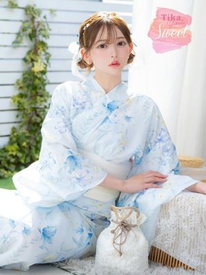 [浴衣] ニュアンスリリー 水色地 2025 SWEETシリーズ  3点セット (ゆかた・兵児帯・下駄)