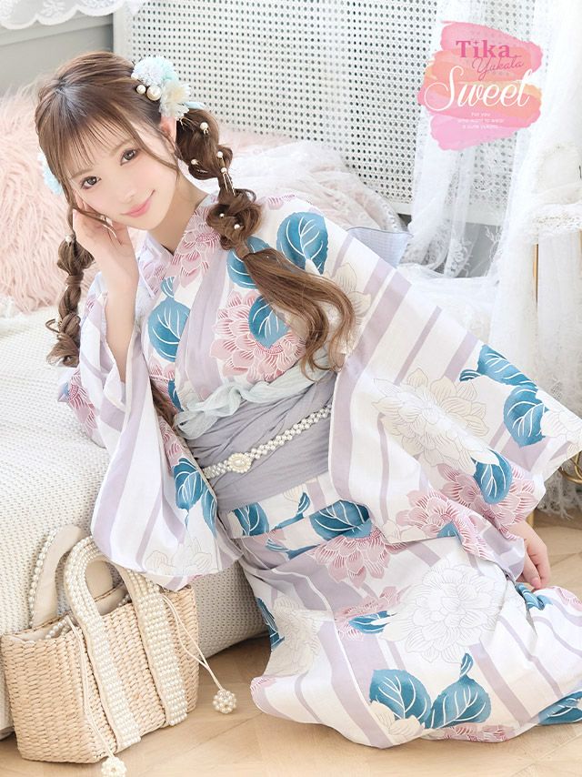 浴衣 レディース 大人 セット 帯 下駄 兵児帯 ダリア ピンク 縞 古典 レトロ 和装 和服 シワ兵児