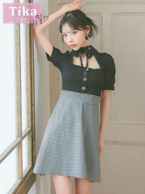 [韓国ドレス] ネックリボン 襟付き 半袖パ...