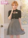 キャバドレス 韓国 ミニ丈 大きいサイズ ワンピース フレア Aライン チェック柄 ミニドレス 袖あり