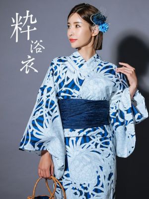 [浴衣] 大輪白乱菊ストライプ 粋シリーズ ...