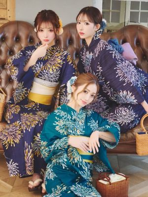 [浴衣 選べる帯] レトロ 華やか花火 3点...