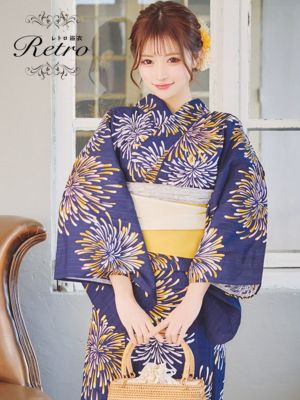 [SALE] [浴衣 選べる帯] レトロ 紺...