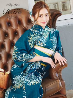 [SALE] [浴衣 選べる帯] レトロ 青...