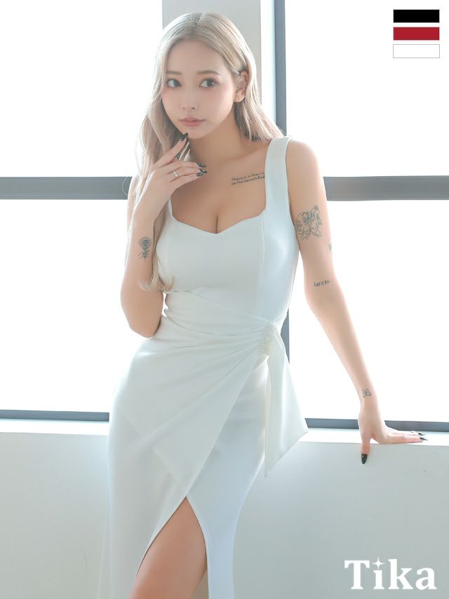 キャバドレス ロング丈 大きいサイズ ロングドレス ノースリーブ ワンピース ワンカラー