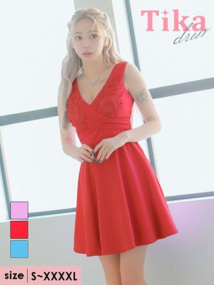 Vネックノースリーブフラワー刺繍ワンカラーフ...