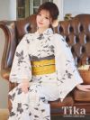 浴衣 レディース セット 帯 下駄 作り帯 平帯 牡丹 白地 レトロ ゆかた ボタン
