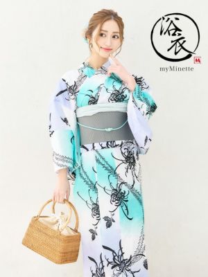 [浴衣] プチプラ 安い ニュアンスブルー×...