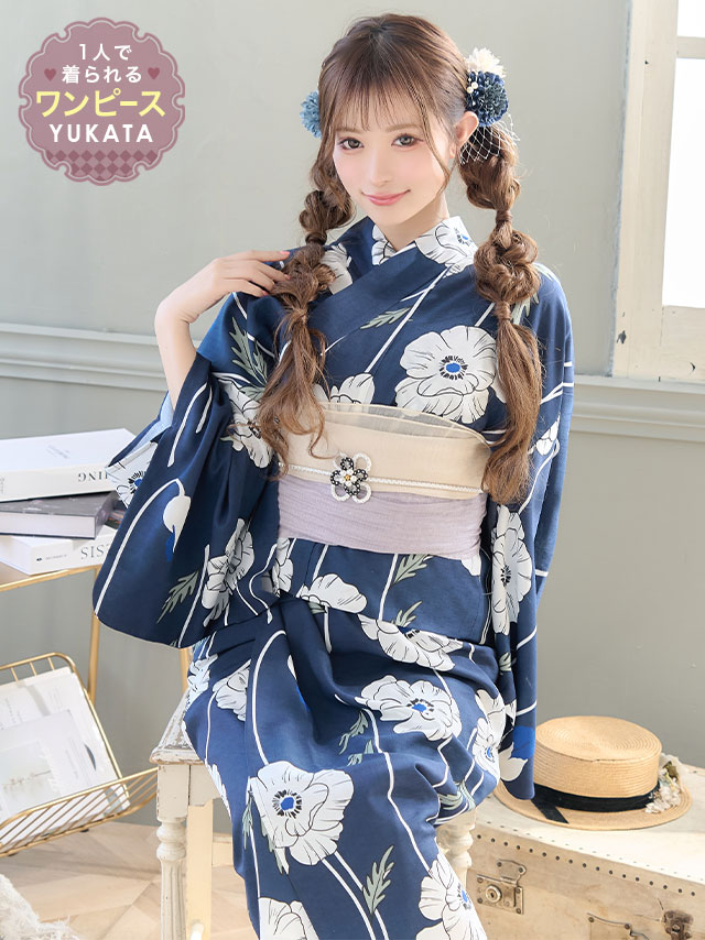 ワンピース浴衣 レディース セパレート 二部式浴衣 ゆかた セット 簡単 兵児帯