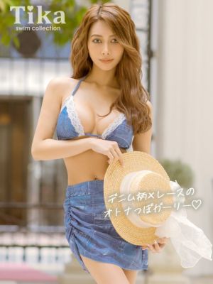 水着 2wayスカート付きデニムプリントレー...