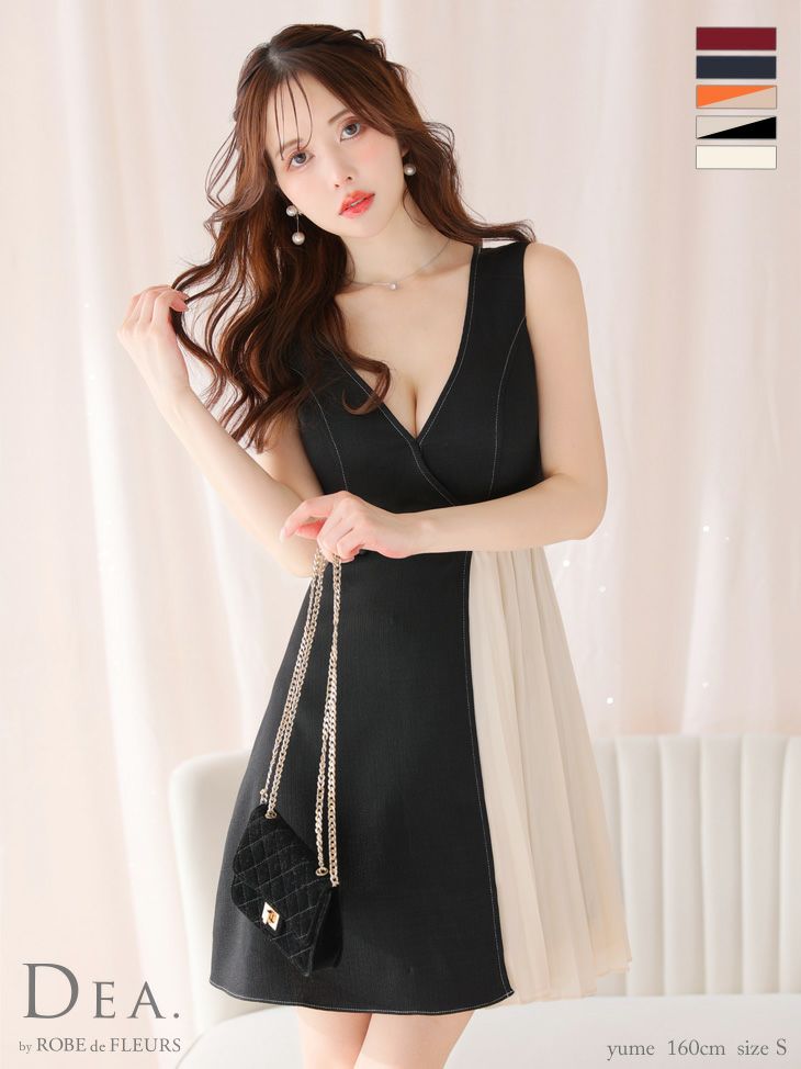 キャバドレス ミニドレス DEA.byROBEdeFLEURS ディアバイローブドフルール 高級ノースリーブウエストベルトプリーツ切替フレアミニドレス