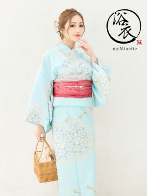 [浴衣] プチプラ 安い 水色地×華やか桜 ...