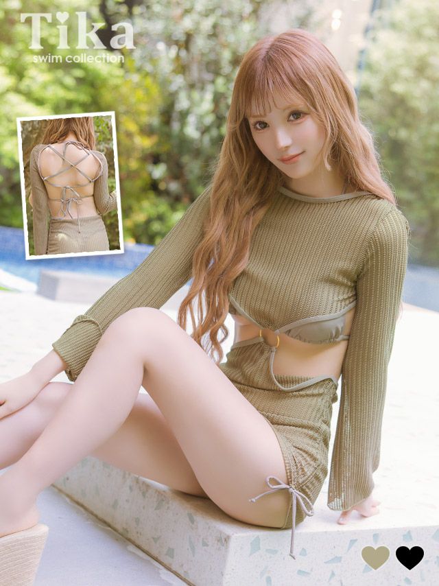 水着 2wayバックシャンミニワンピース付きハイネック三角ギャルビキニ