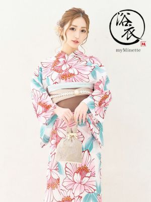 [浴衣] プチプラ 安い 白地×ピンクニュア...