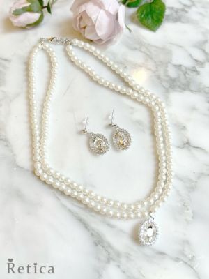 フロントビジュー2連パールネックレス×ピアス...