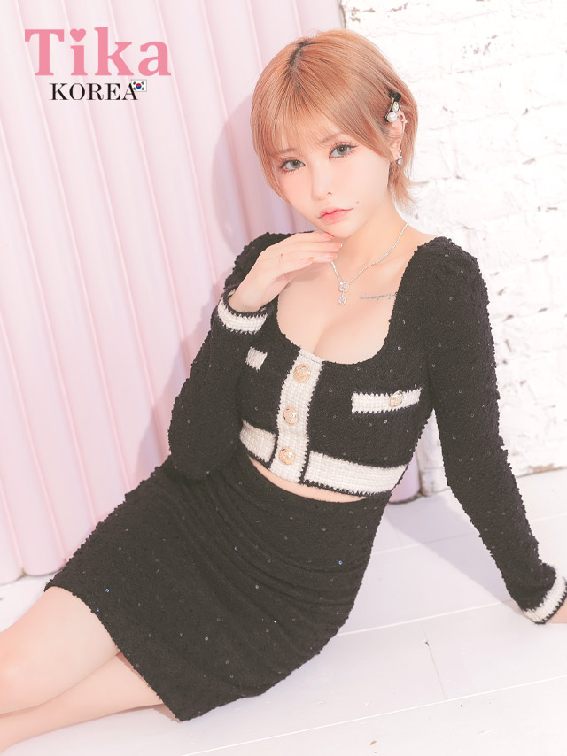 キャバドレス 韓国 ミニ丈 大きいサイズ タイト ワンピース 長袖 袖あり ミニドレス