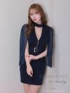 キャバドレス　GLAMOROUS　アンディグラマラス 高級フロントジップウエストベルト取り外しシフォン袖ノースリーブタイトミニドレス