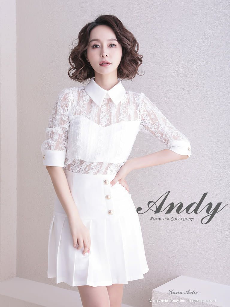 キャバドレス　Andy　アンディ 高級襟デザインレースプリーツフレアミニドレス