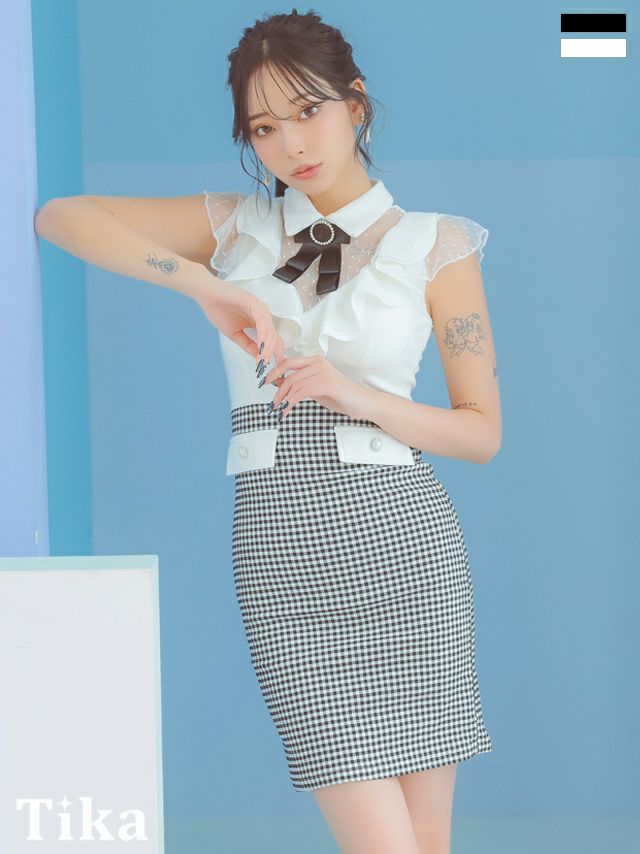 キャバドレス ミニ丈 大きいサイズ タイト ミニドレス ノースリーブ チェック ワンピース