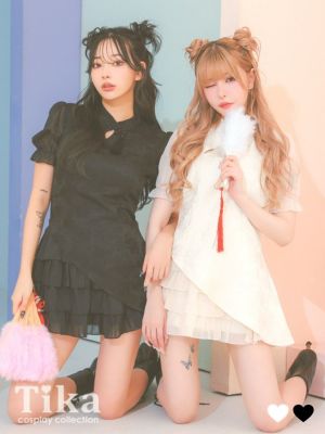 お悩み別おすすめ商品厳選[コスプレ] ワンカラーフリルフレアスカートガーリーツインチャイナ服 [2点セット] (トップス/スカート)