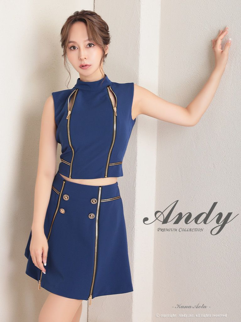 キャバドレス Andy アンディ　高級ノースリーブジップデザインハイネックセットアップフレアミニドレス