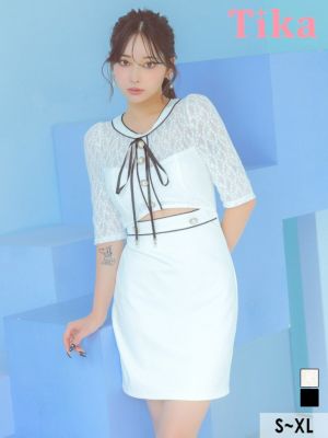 パイピング 袖あり 五部袖 レースネックリボ...
