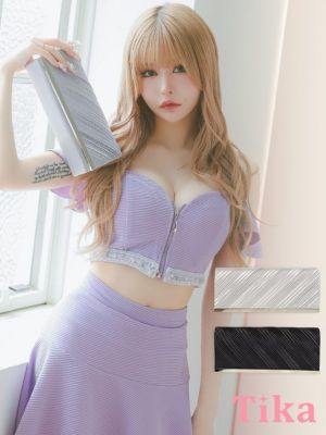 チェーンショルダー付きプリーツメタル2Wayバッグ
