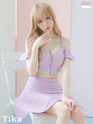 肩あきフロントジップビジューセットアップフレアミニドレス (Sサイズ～Lサイズ) (戦慄かなの/キャバドレス着用)